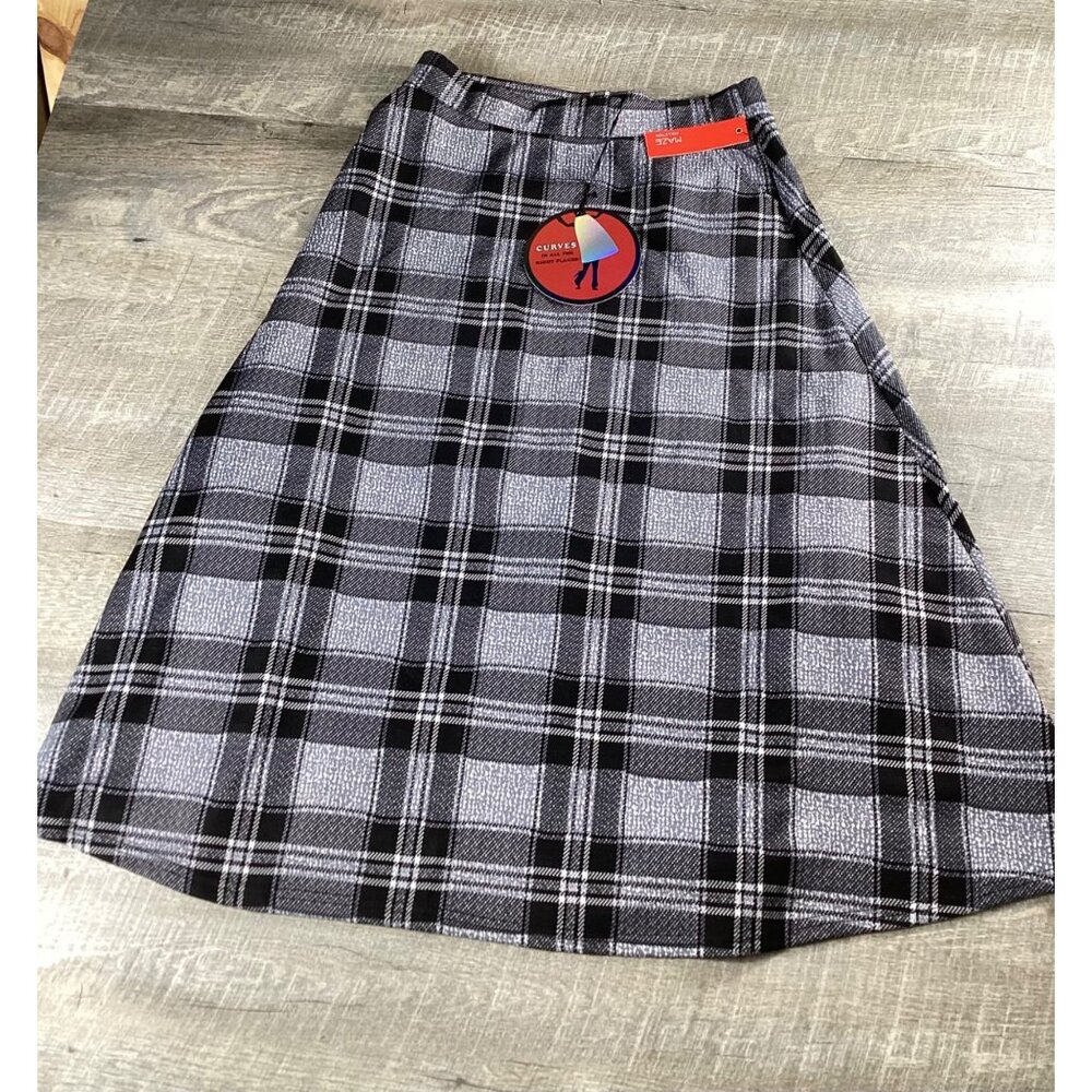 Maze Collection Womens Black & White Plaid A-Line Skirt Size L Casual With Tags